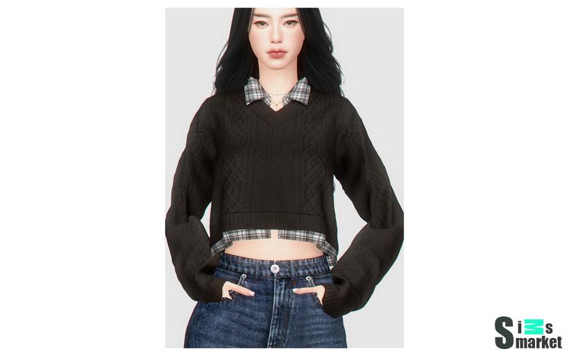 Layered V-Neck Sweater для Симс 4. Скачать мод