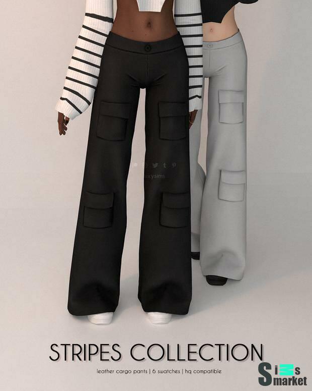 Leather Cargo Pants - Stripes Collection by LuxySims для Симс 4. Скачать мод