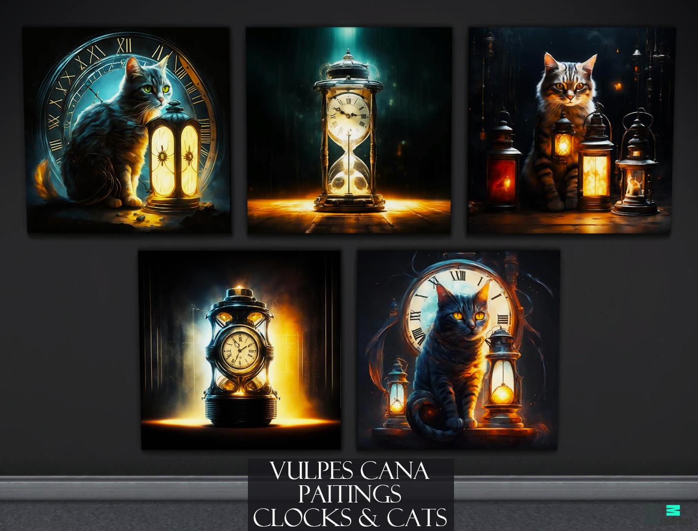 Paintings: Clocks & Cats для Симс 4. Скачать мод