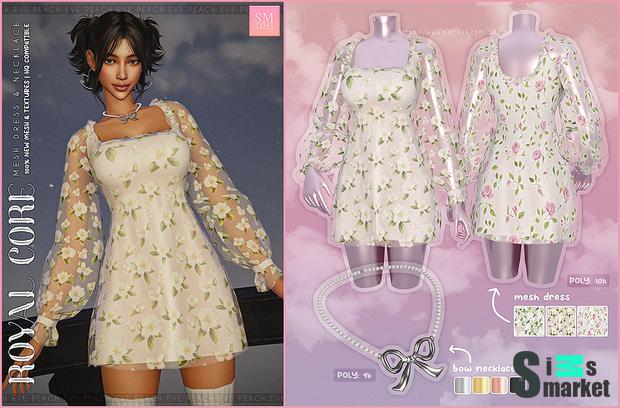 PEACH | Royal Core - Mesh Dress & Necklace для Симс 4. Скачать мод