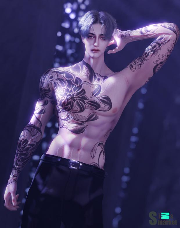 Tattoo N0.27 Silent flower HQ by P.PENG  для Симс 4. Скачать мод