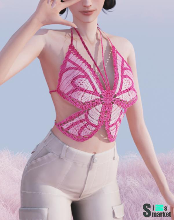 BUTTERFLY CROCHET TOP для Симс 4. Скачать мод