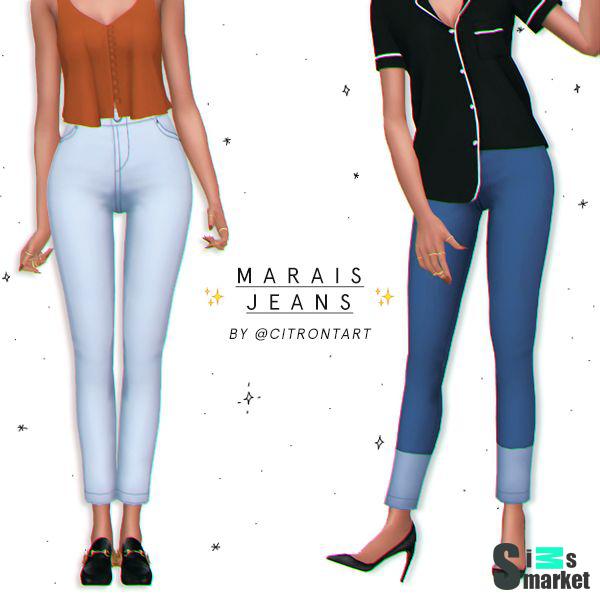 Джинсы "MARAIS JEANS"  для Симс 4. Скачать мод