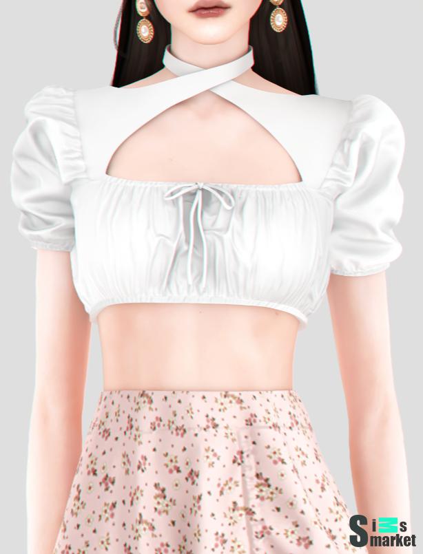 Hazel Crop Top with Puff Sleeves WWW для Симс 4. Скачать мод