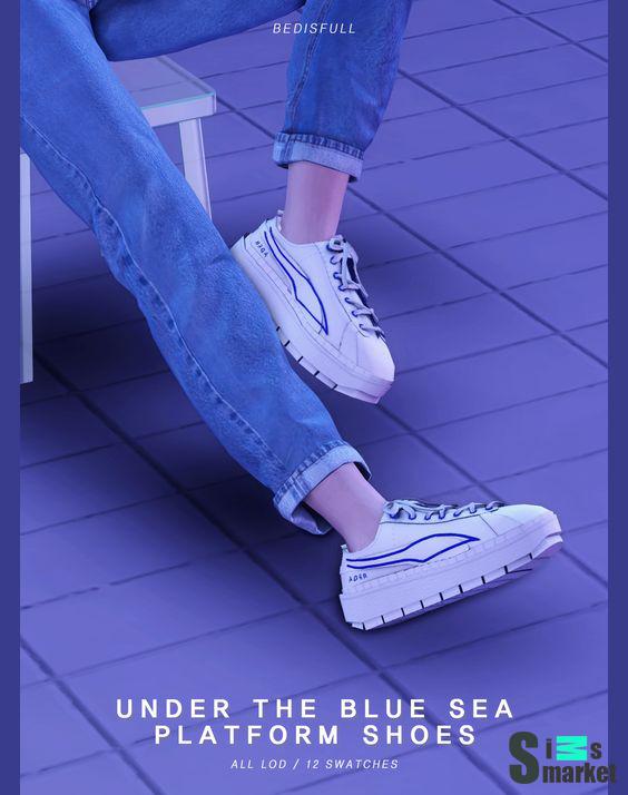 Кроссовки "BED_TS4 M Under the blue sea platform shoes"- для Симс 4 для Симс 4. Скачать мод