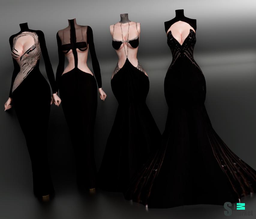 Mini Collection - Black dresses WWW WM для Симс 4. Скачать мод
