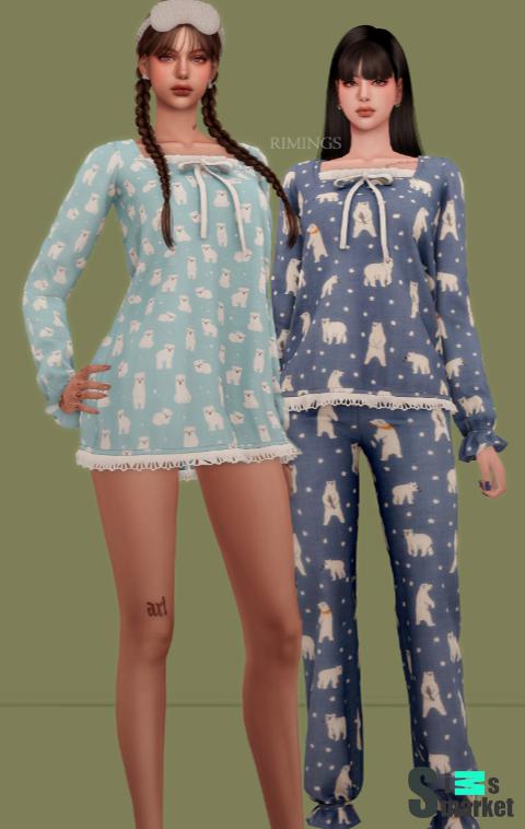 Прекрасный пижамный комплект с оборками для Симс 4. Скачать мод