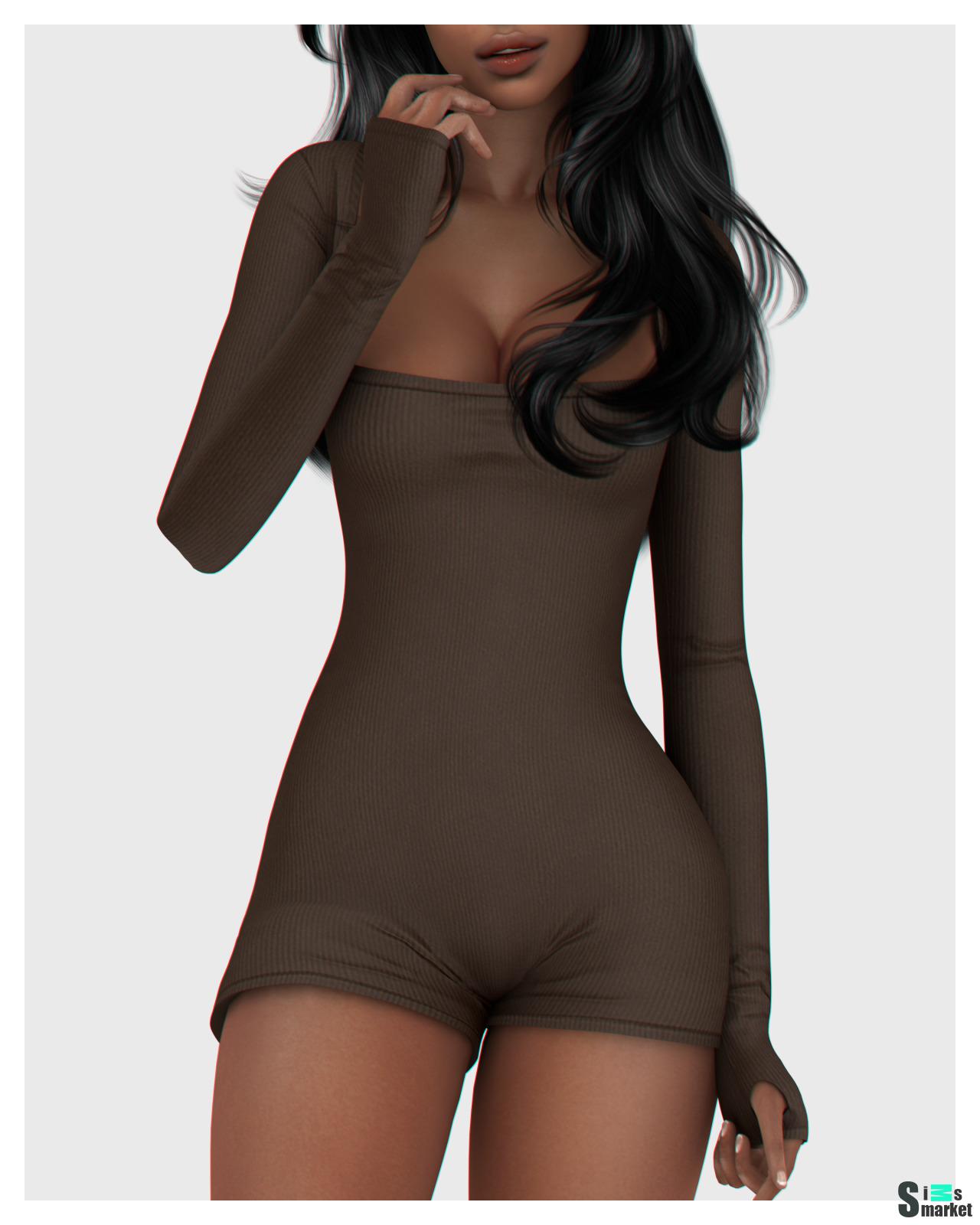 Sophie Long Sleeves Romper (Ribbed & Plain) By backtrackcc для Симс 4. Скачать мод