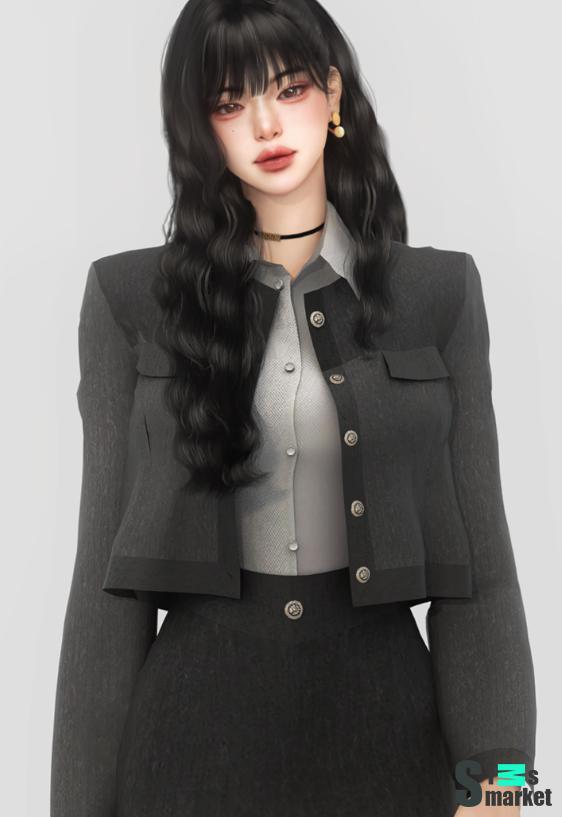 Tweed Long Skirt Suit for Women для Симс 4. Скачать мод