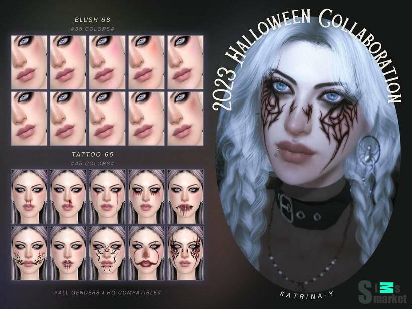 2023 Halloween Collaboration  TATTOO65 and BLUSH68 by Katrina-y для Симс 4. Скачать мод