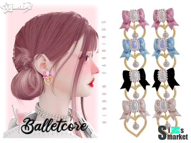 Balletcore Collection - Ribbon Earrings [2/6 Items] by:Learxfl для Симс 4. Скачать мод