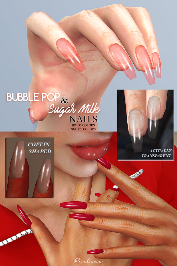 BUBBLE POP & SUGAR MILK Coffin Nails для Симс 4. Скачать мод