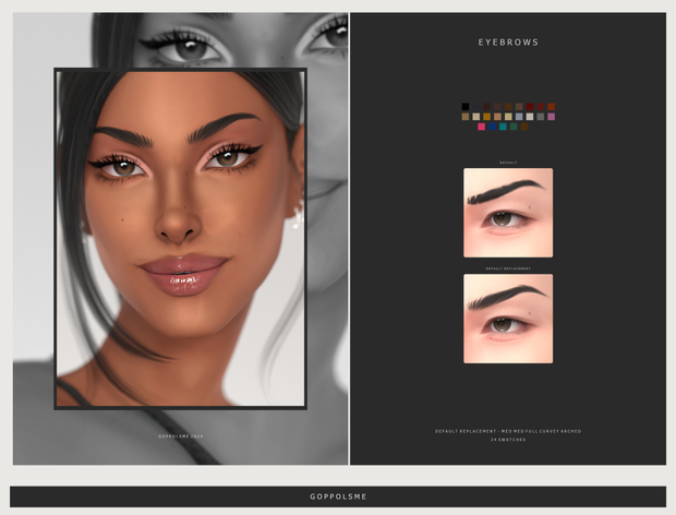 GPME-GOLD Замена бровей по умолчанию - 011MedMedFullCurveyArched для Симс 4. Скачать мод
