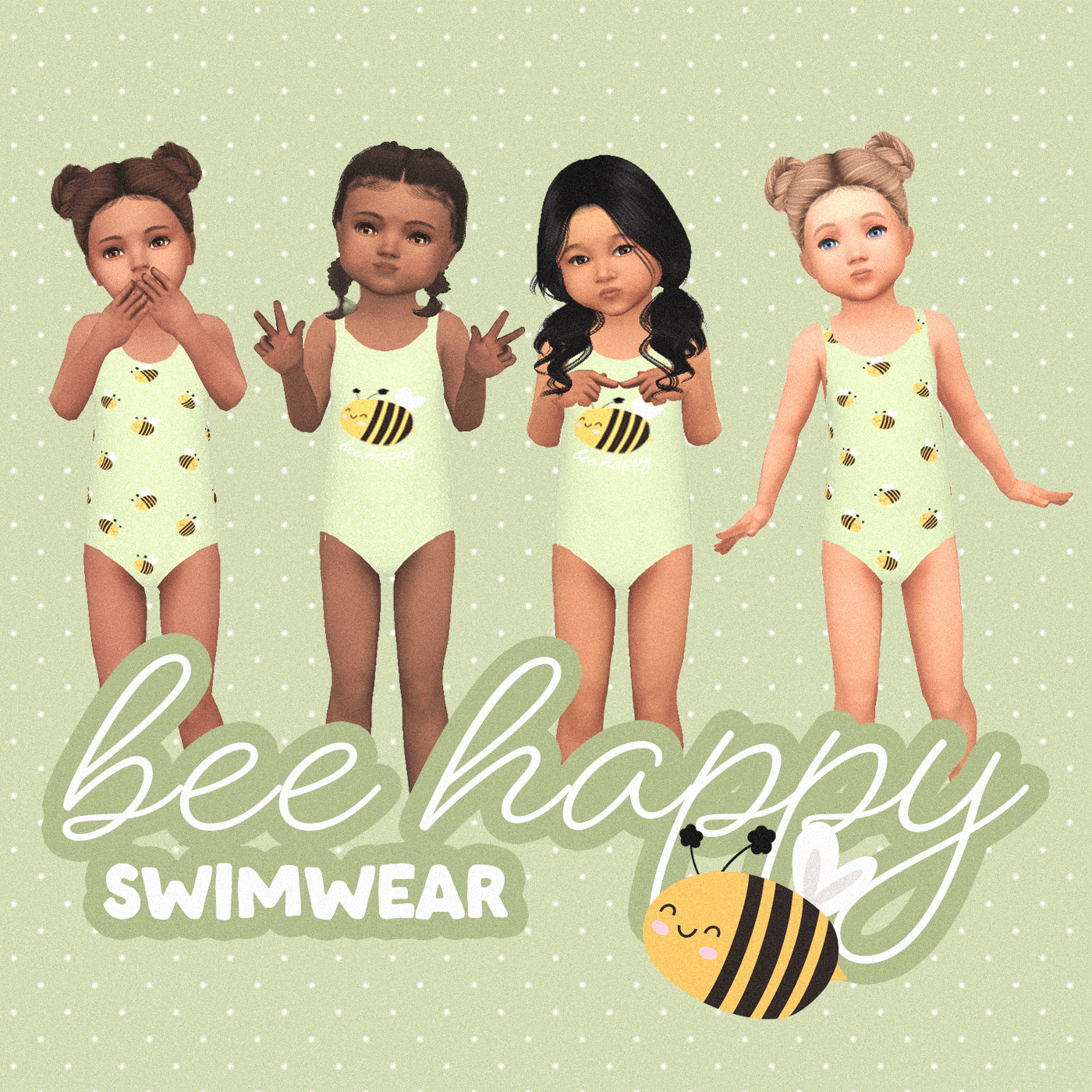 Bee Happy Swimwear Green для Симс 4. Скачать мод