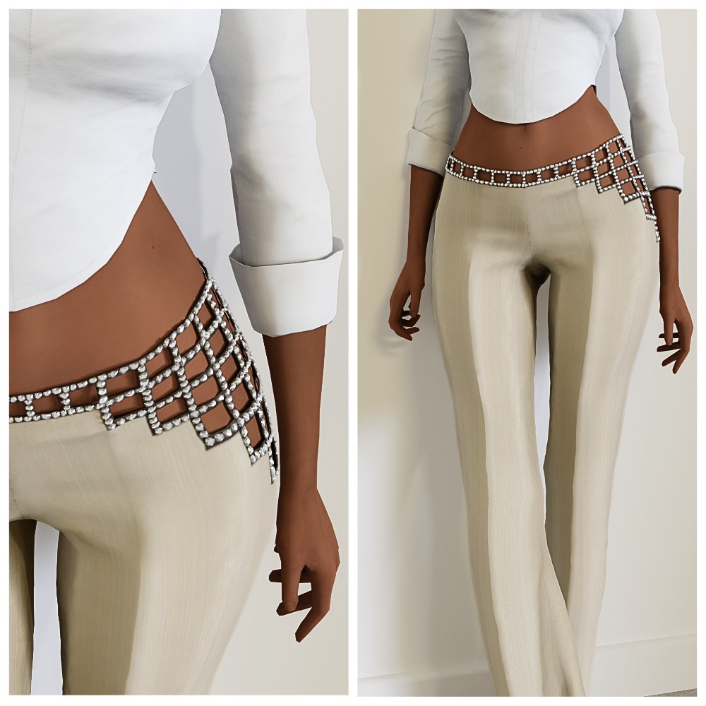 Брюки 2000 rhinestone dress pants (by delicious things) для Симс 4. Скачать мод