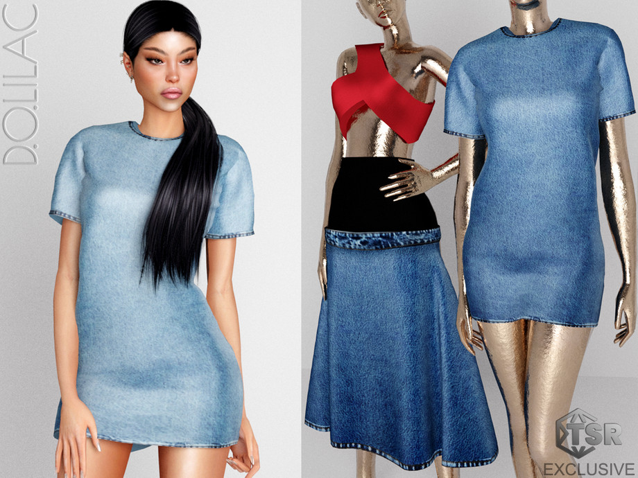 Denim Mini Dress для Симс 4. Скачать мод