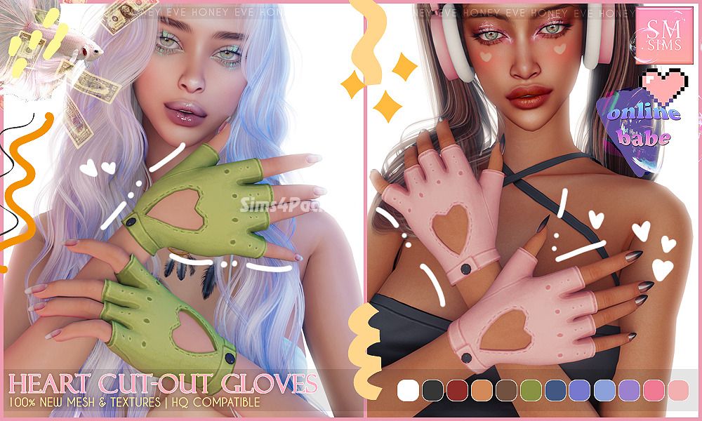 Митенки для симочек "Heart Cut Out Gloves" для Симс 4 для Симс 4. Скачать мод