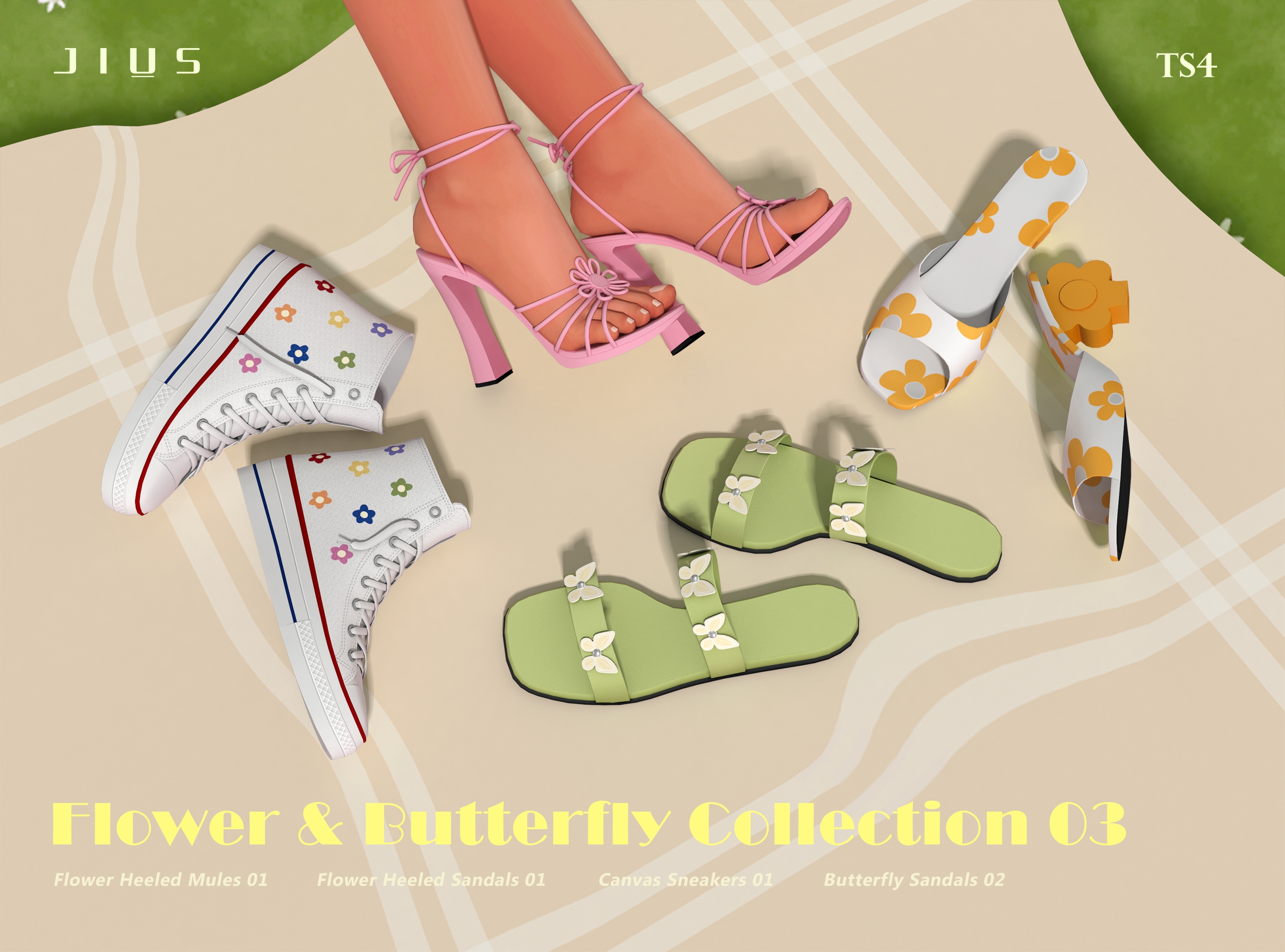 обувь "Flower & Butterfly Collection" для Симс 4. Скачать мод