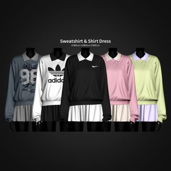 Платье со свитшотом "Sweatshirt & Shirt Dress" для Симс 4 для Симс 4. Скачать мод