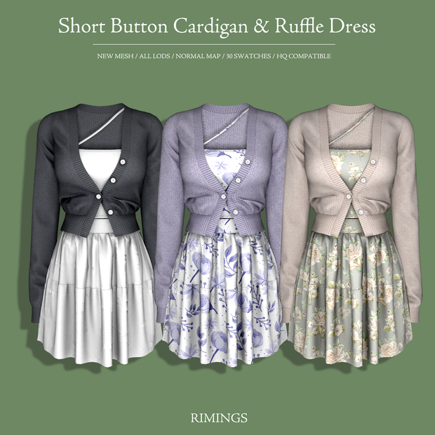 [RIMINGS] Short Button Cardigan & Ruffle Dress для Симс 4. Скачать мод