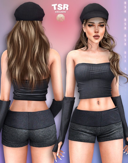 Топ и шорты "CLOTHES SET-503" для Симс 4 для Симс 4. Скачать мод