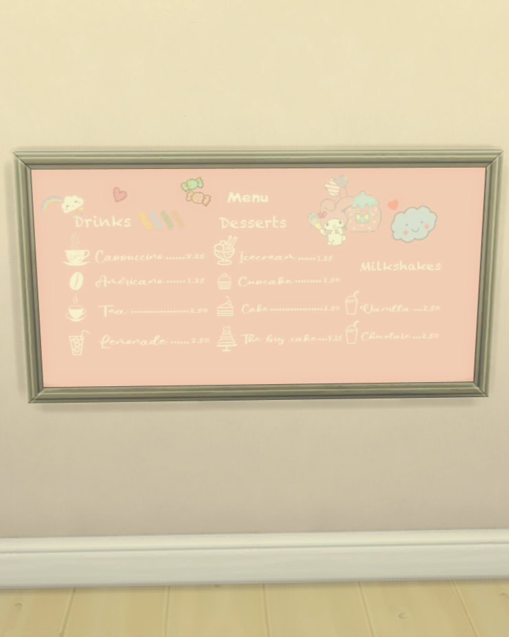 A board with a menu for your Sanrio cafe by Barbariskaw 🎀⸝⸝🍓✩‧₊˚ для Симс 4. Скачать мод