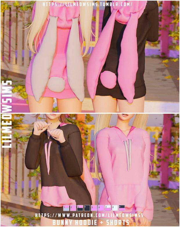 Bunny Hoodie+Shorts by lilmeowsims для Симс 4. Скачать мод