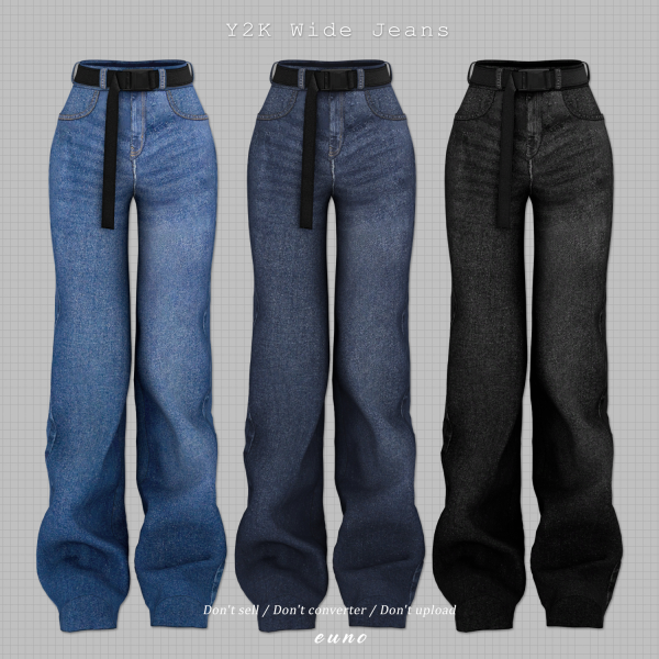 Джинсы "euno 22 1224 Y2K wide jeans" для Симс 4 для Симс 4. Скачать мод