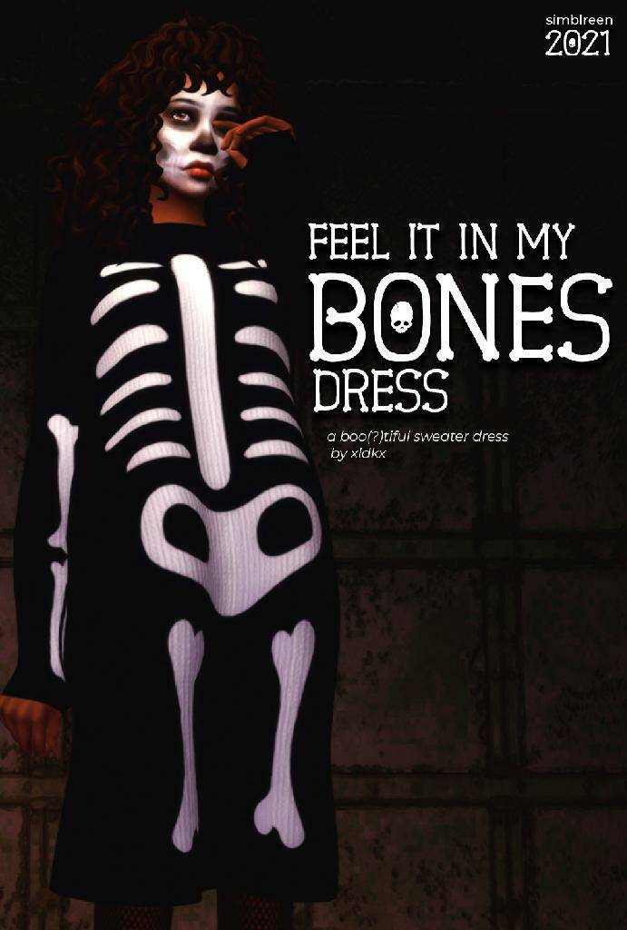 feelitinmy bones dress by xldkx для Симс 4. Скачать мод