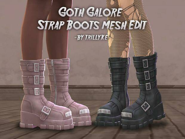 Goth Galore Strap Boots Mesh Edit для Симс 4. Скачать мод