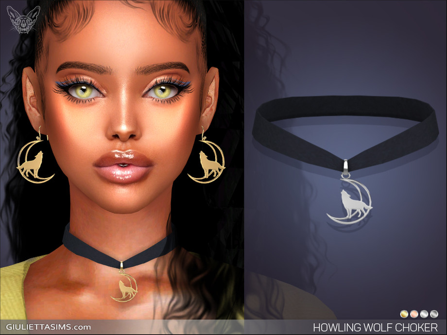 Howling Wolf Choker by feyona  для Симс 4. Скачать мод