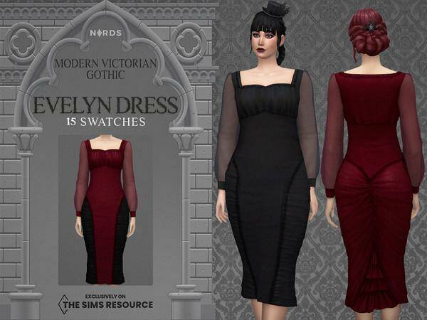 Modern Victorian Gothic - Evelyn Dress для Симс 4. Скачать мод