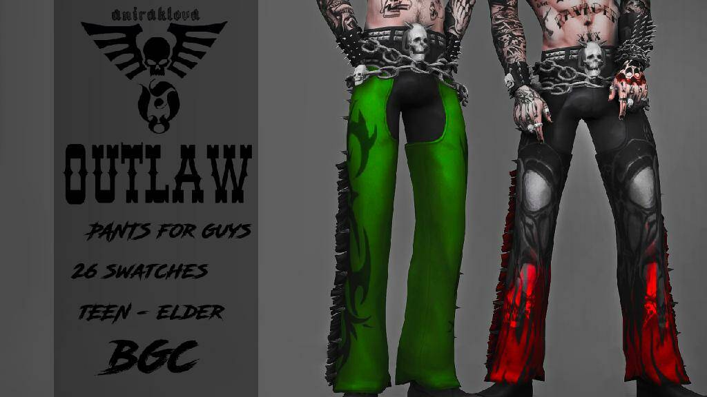 Outlaw Chaps Pants by Aniraklova для Симс 4. Скачать мод