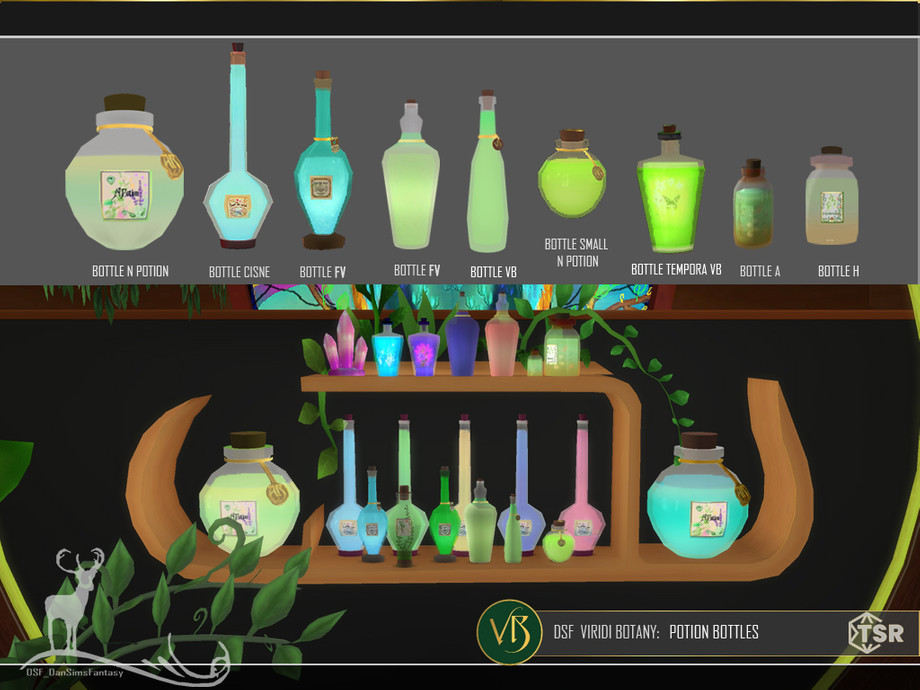 VIRIDI BOTANY POTION BOTTLES by DanSimsFantasy для Симс 4. Скачать мод