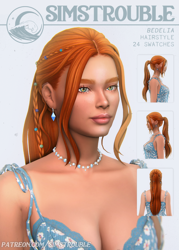 Bedelia Hairstyle (Ponytail & Bun) by simstrouble для Симс 4. Скачать мод