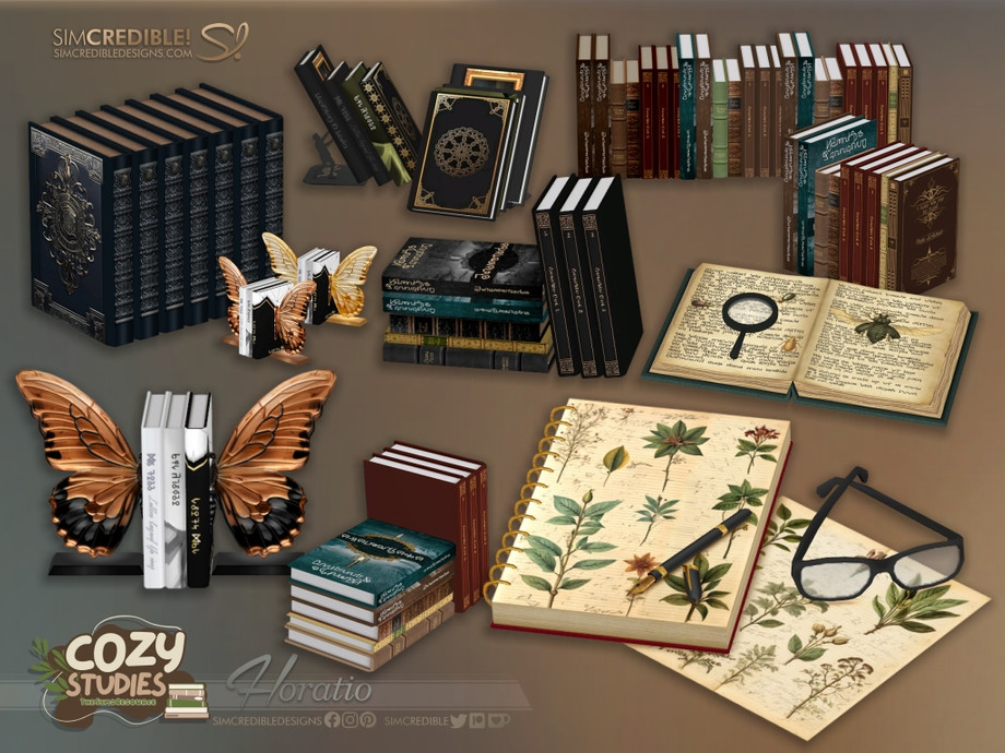 Cozy Studies Collection: Horatio by SIMcredible! (книги) для Симс 4. Скачать мод