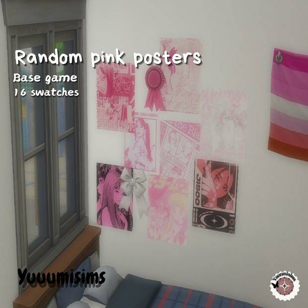 Постеры "Random pink posters" для Симс 4. Скачать мод