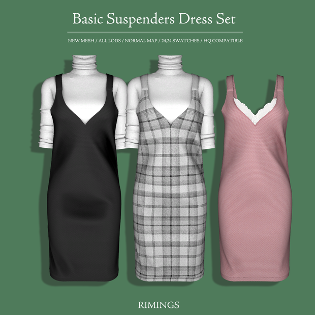 [RIMINGS] Basic Suspenders Dress Set для Симс 4. Скачать мод