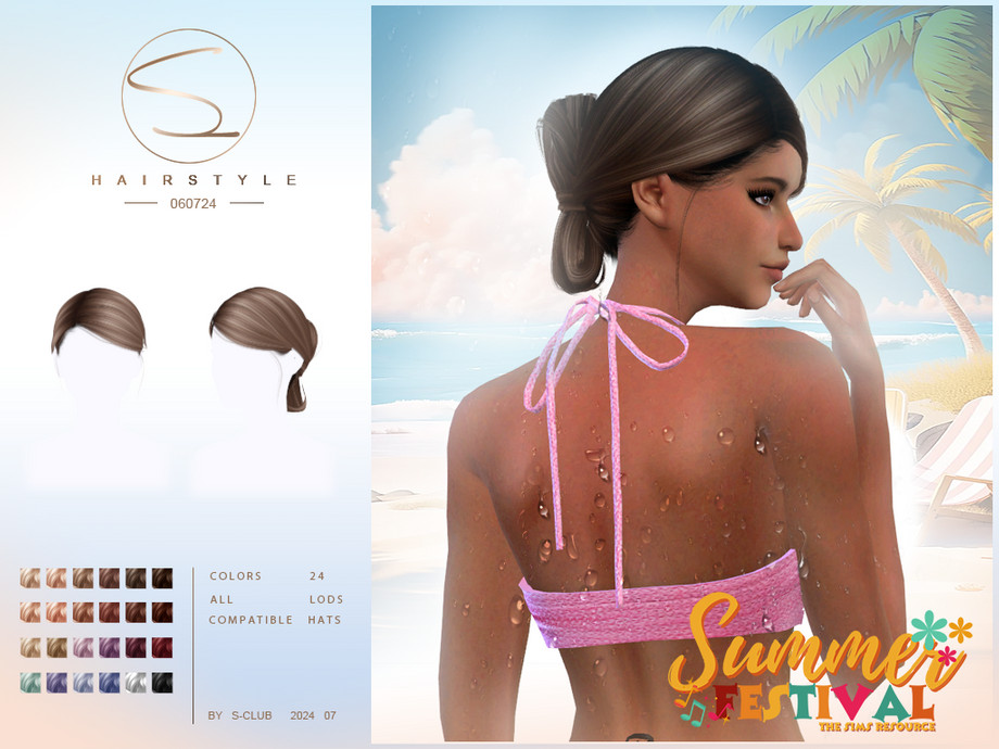 S-Club - (Summer festival) Updo hairstyle 060724 для Симс 4. Скачать мод