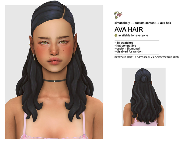 Женская причёска "♡｡AVA HAIR • by simancholy°♡" для Симс 4 для Симс 4. Скачать мод