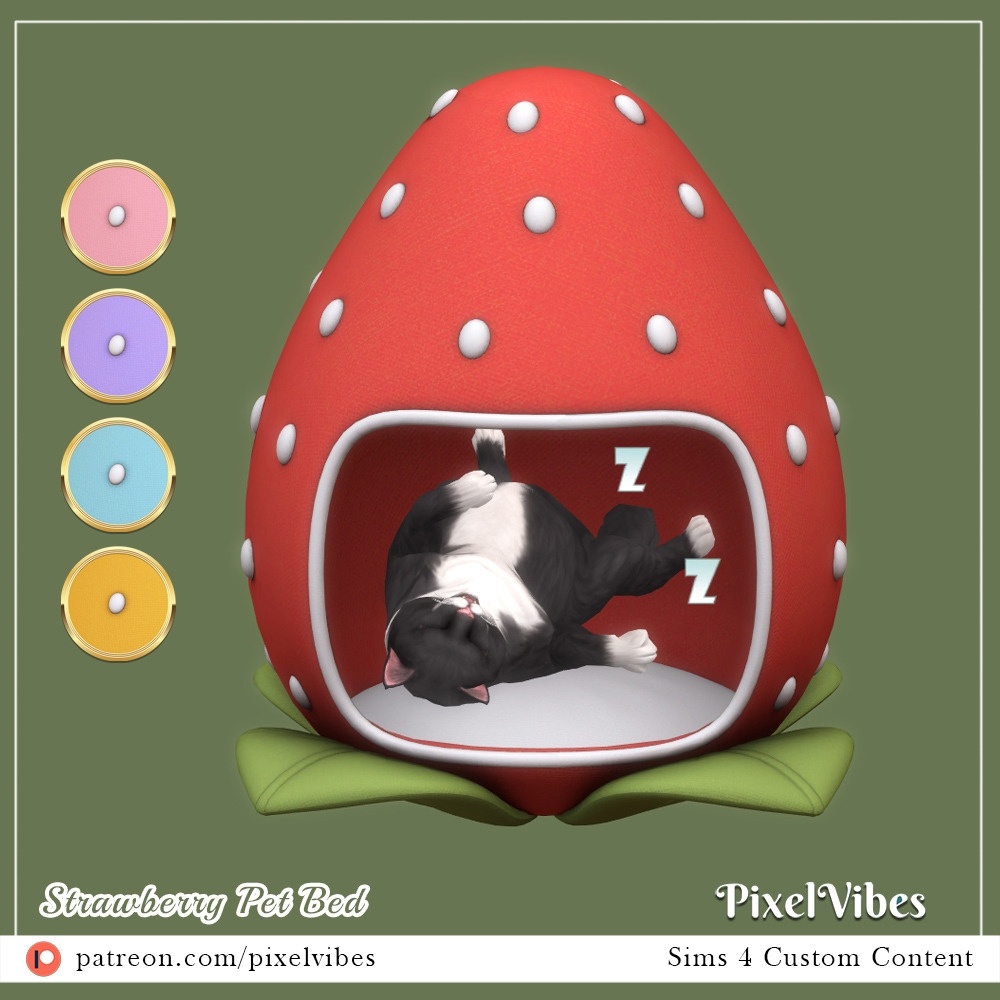 Лежак для кота "Strawberry Pet Bed" by Pixel Vibes для Симс 4. Скачать мод