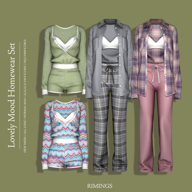 Lovely Mood Homewear Set для Симс 4. Скачать мод