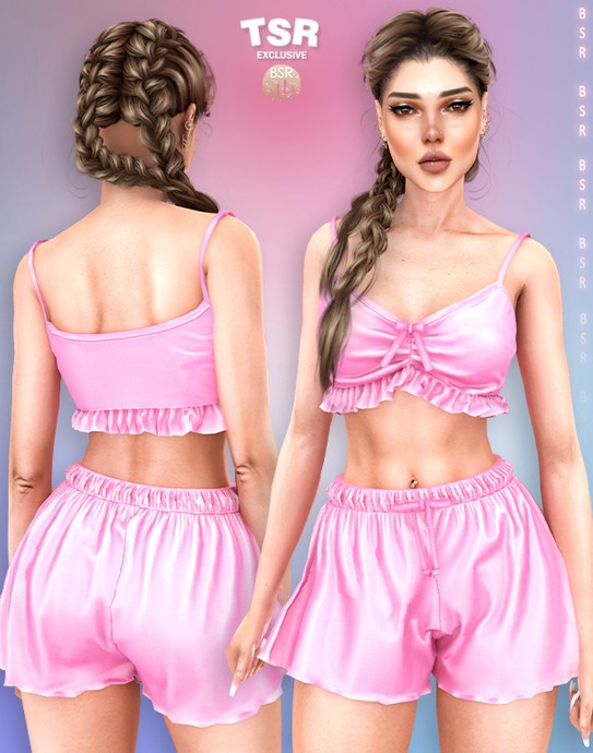 Пижама для симочек "FRILL PJ SET-511" для Симс 4 для Симс 4. Скачать мод