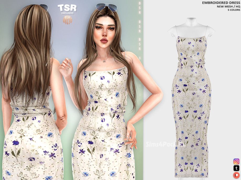 Платье "EMBROIDERED DRESS BD1363" для Симс 4 для Симс 4. Скачать мод