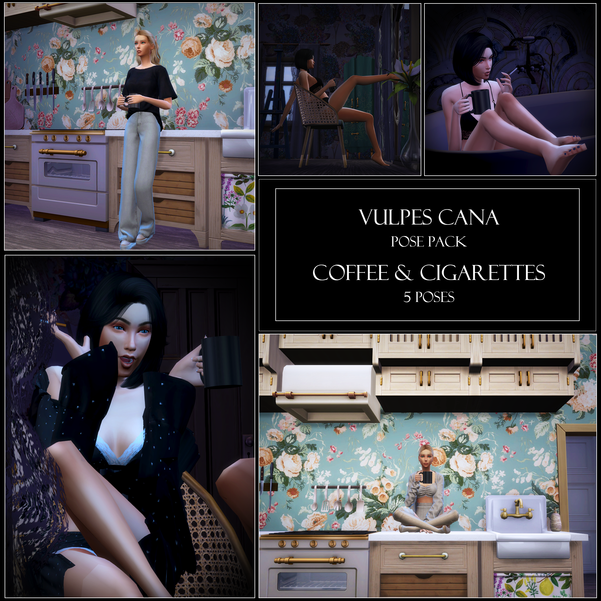 Pose Pack: Coffe & Cigarettes для Симс 4. Скачать мод