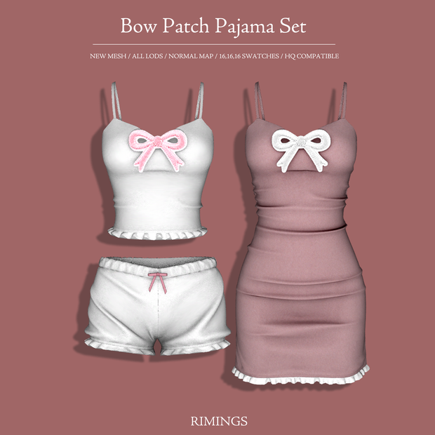 [RIMINGS] Bow Patch Pajama Set для Симс 4. Скачать мод