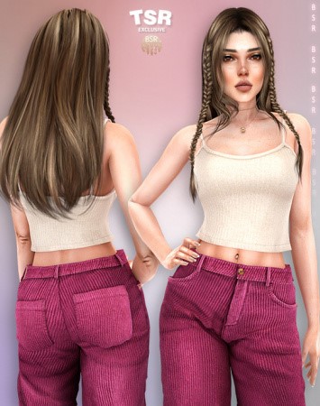 Топ и брюки "CORDUROY SET-525" для Симс 4 для Симс 4. Скачать мод