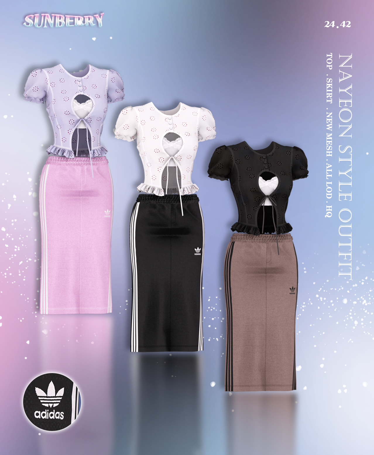 [SUNBERRY] NAYEON STYLE TOP & Adidas SKIRT  для Симс 4. Скачать мод