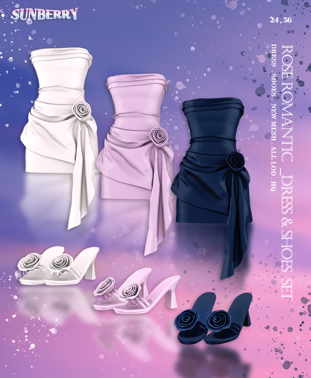 [SUNBERRY]Rose Romantic Dress& Shoes SET для Симс 4. Скачать мод