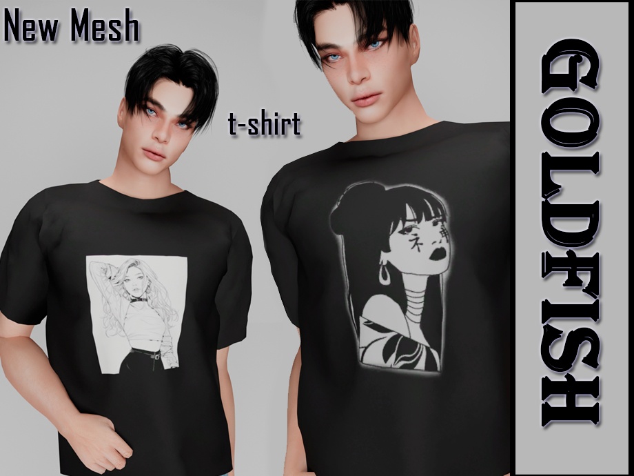 Gold Fish Black men's T-shirt для Симс 4. Скачать мод